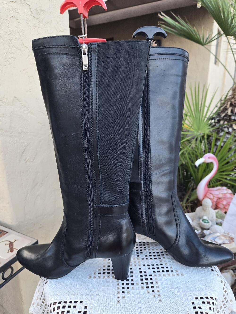 Anne Klein Black Knee-High Buckle Heeled Boots - Picture 14 of 14